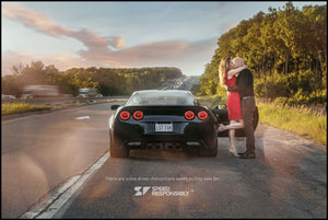 Open image in slideshow, Laminated poster - sports car parked on side of road, couple kissing outside of car
